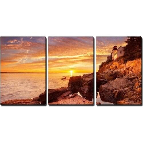 3 Piece Canvas Wall Art The Lighthouse in Acadia National Park Maine USA Modern Home
