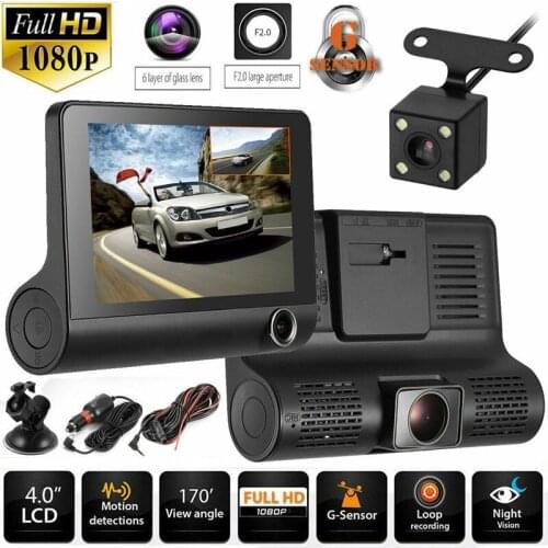 4'' 1080P HD 170° 3 Lens Car DVR Dash Cam G-sensor Recorder Rearview Camera B2AD Car rear view camera Car video recorder