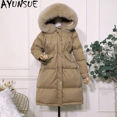 AYUNSUE Womens Down Jacket Long Winter Duck Down Coat Women Fox Fur Collar Warm Puffer Jacket Plumifero Mujer 2020 KJ3672