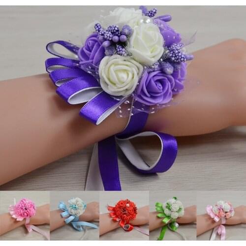 Wrist Corsage Bracelet Bridesmaid Sisters Hand Artificial Bride Flower Wedding Party Dancing Party Decor