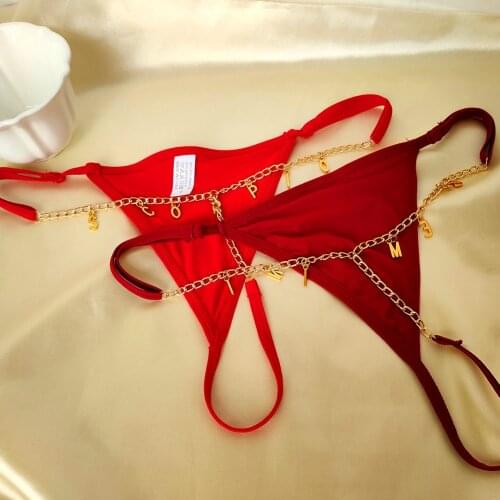 2021 Sexy Custom Metal letters Thong Waist Body Chain For Women Gold Silver Color Fashion Bling Personalized Underwear Jewelry