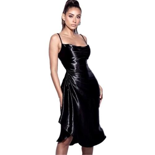 European and American Fashion Satin Side Slit Suspenders Banquet Party Dress Skirt Sexy Solid Color Slim Fit Dresses Women