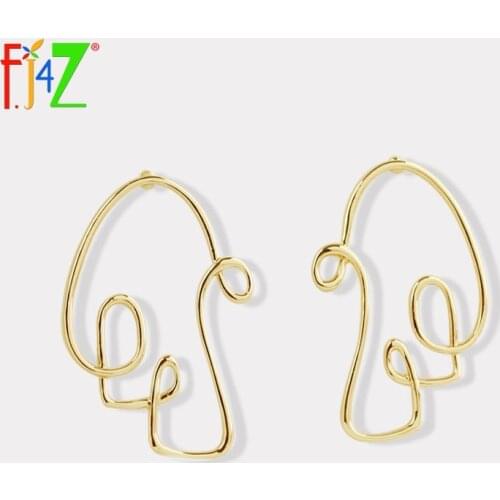 F.J4Z Fashion Unique Earrings Simply Golden Alloy Twisted Hollow Shape Drop Earrings for Women pendientes mujer