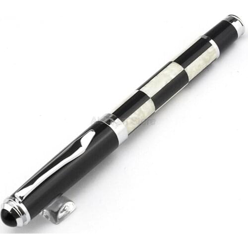 Fuliwen Celluloid Exquisite Fountain Pen Medium Nib 0.7mm , Black & White Squares Pattern Pen For Writing Pens