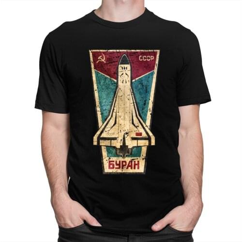 Stylish Russian CCCP Buran Tshirt Space Shuttle Emblem T-shirt Men Short Sleeved Summer Tee Soviet Union USSR Spacecraft T Shirt