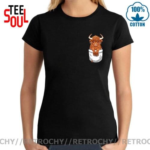Funny Design Pocket Cute Scottish Highland Cow Printed T-Shirts Southern Dairy Cattle Tees 2020 Vogue Women Graphic Bull T Shirt