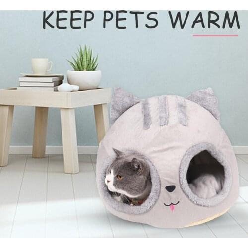 Cat Bed Cave Soft Covered Cat Bed Cat Head Shaped Pet Kitten Hut Detachable Foldable Thickened Warmth Pet Kennel Cat Kennel Mat