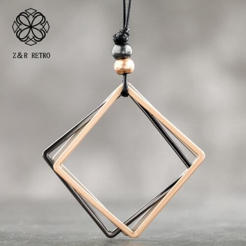 Square Long Chain Geometric Pendants Metal Unicorn Jewelry For Women Wholesale Statement Necklace Female Decoration Accessories