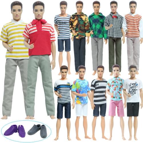 5 Set/Pack 3 Handmade Mens Doll Outfit Pants T-shirt Casual Daily Wear 2 Shoes Slippers Clothes for Barbie Doll Ken Accessories