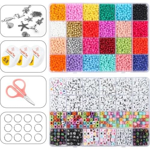 24 grids Czech Glass Seed Beads Kit Jewelry Beads Set Letter Beads Loose Spacer Beads For Bracelet Necklace Jewelry Making DIY