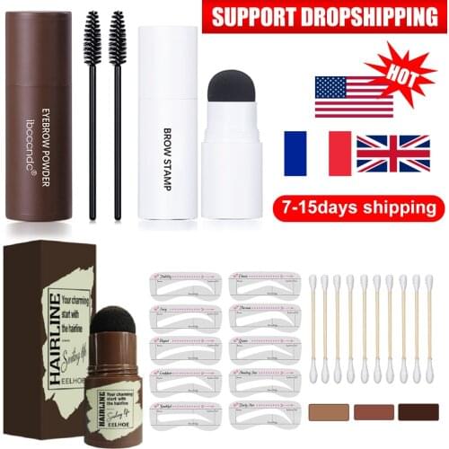One Step Eyebrow Stamp Shaping Kit Long Lasting Contouring Eyebrow Shape Stamp Brow with 10 Reusable Eyebrow Stencils 2 Brushes