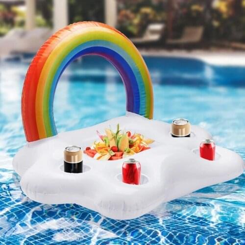 Inflatable Pool Float Beer Drinking Cooler Table Bar Tray Beach Swimming Ring Summer Pool Party Bucket Rainbow Cloud Cup Holder