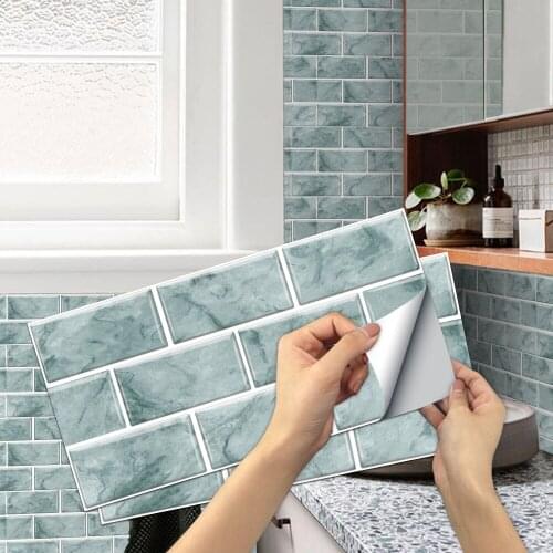 Modern Home Decor Wall Tile Sticker Cyan Imitation Marble Brick Bathroom Waterproof Selfadhesive Decal Furniture Renovation Film