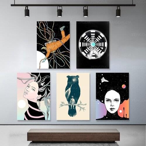 Wall Artwork Home Decor Woman Bird Astronaut Poster Pictures Canvas Paintings For Living Room Framework Modular Modern HD Prints
