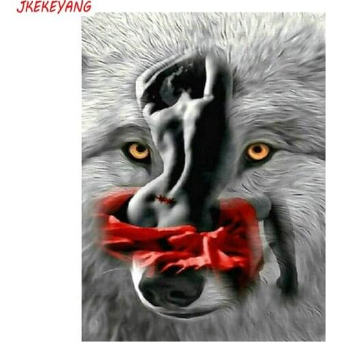 Wall Art Pictures 5D Diy diamond painting Sexy beauty and wolf Diamond Mosaic sale Rhinestone Embroidery cross stitch Y3393