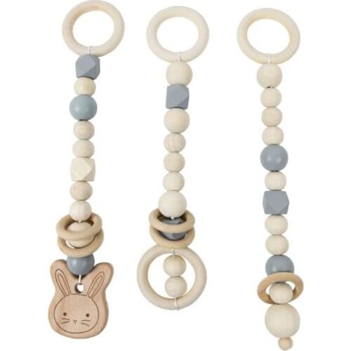 OOTDTY 3 Pcs/set Baby Fitness Rack Pendant Cartoon Rabbit Molar Bead Pull Ring Toys Newborn Education Early Learning Toy Childre