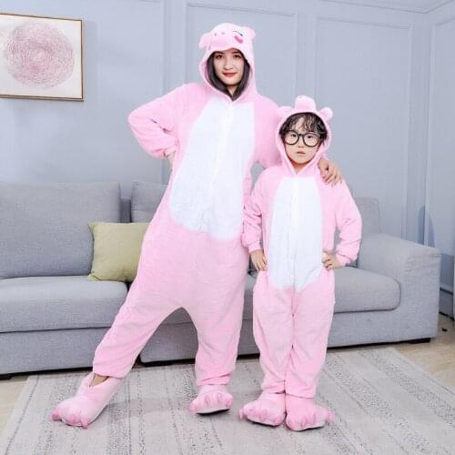 Pink Pig Onesies Unisex Winter Cute Panda Totoro Unicorn Onesies Women Nightwear Anime Costumes Adults Flannel Sleepwear Pajamas