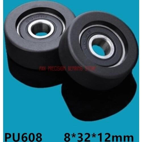 Plastic bearings 608 polyurethane rubber wheel hardware pulley black PU wheel rubber wheel 8*32*12mm