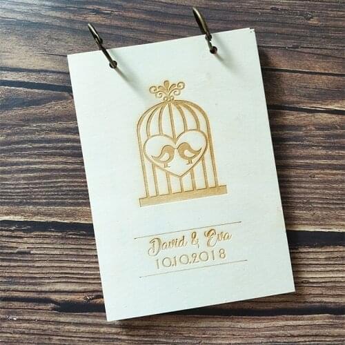 Custom Personalized Love Birds Cage Wood Engraved Guest Book Rustic Wedding Guestbook Album Memory Wooden Book Gift Laser Cut