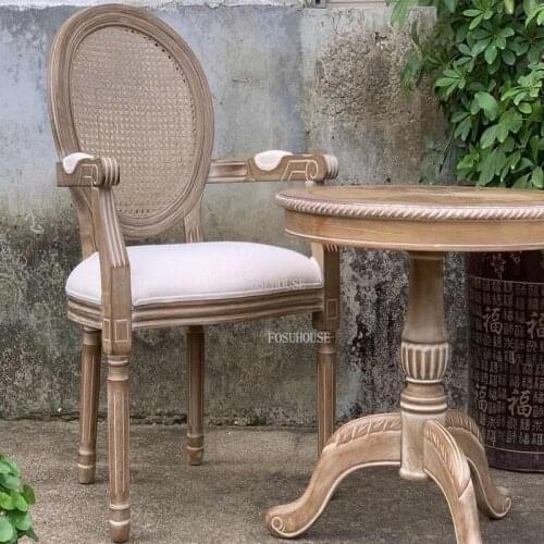 Retro Dining Chair Old Armrest Solid Wood Chair American Armchair Solid Wood Modern Minimalist Back Dining Chairs for Kitchen