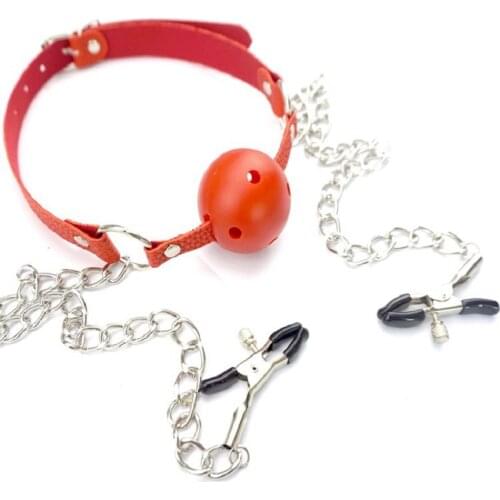 SM Alternative Training Couples Sex Toys Ball Leather Mouth Plug Chain Nipple Clip Adult Flirting Sex Toys Bondage