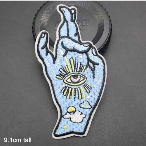 Light Blue Graceful Eye Finger Hand Iron On Embroidered Clothes Patches For Clothing Stickers Garment Wholesale