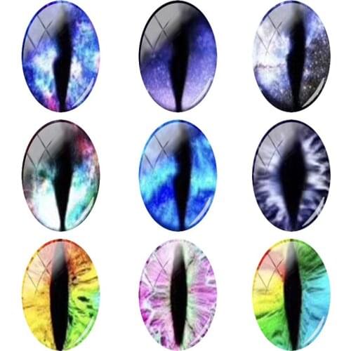 JWEIJIAO 18x25mm Dragon Eyes Oval Shaped Pattern Glass Cabochon Flat Back Jewelry Making Findings DIY Pin Necklace Pendant EY65