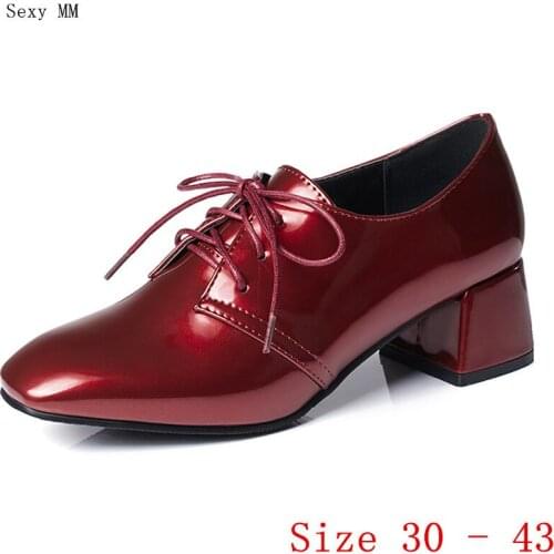 Pumps Women Oxfords Career Shoes Med High Heels Woman Med High Heel Shoes Small Plus Size 30 31 32 33 - 40 41 42 43
