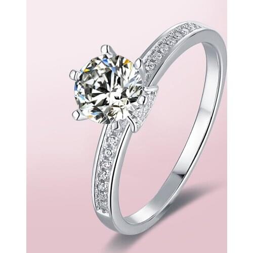 Gorgeous 925 Silver Moissanite Ring round excellent cut 6 claws Luxury Engagement Anniversary Gift