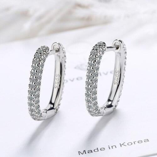 Top Quality 925 Sterling Silver Geometric Hoop Earrings Jewelry Micro Clear Cubic Zircon Women Earring for Party Wedding Gift