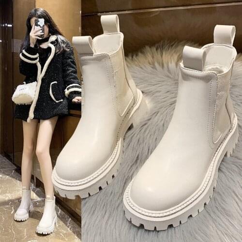 Women Boots 2021 Chelsea Boots Ladies Black Brown Square Heel Leather Slip-On Breathable Inside Ankle Boot Shoes