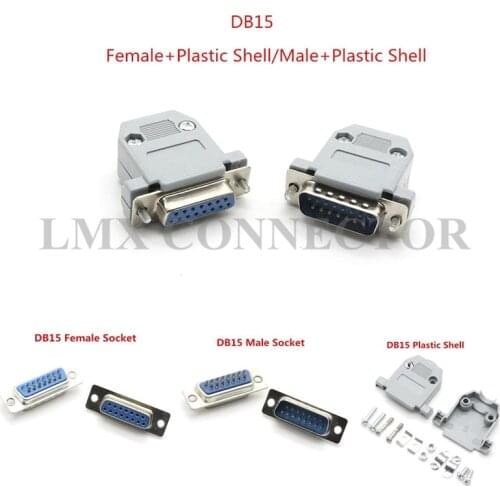 10PCS/Set RS232 Serial Port Connector DB15 15pin Male Female Socket+Plastic Shell Socket Adapter