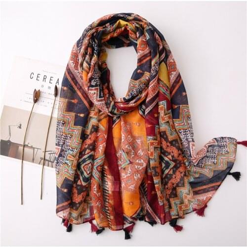 2020 Newest Women Geometry Pattern Cotton Tassel Scarf 10pcs/lot