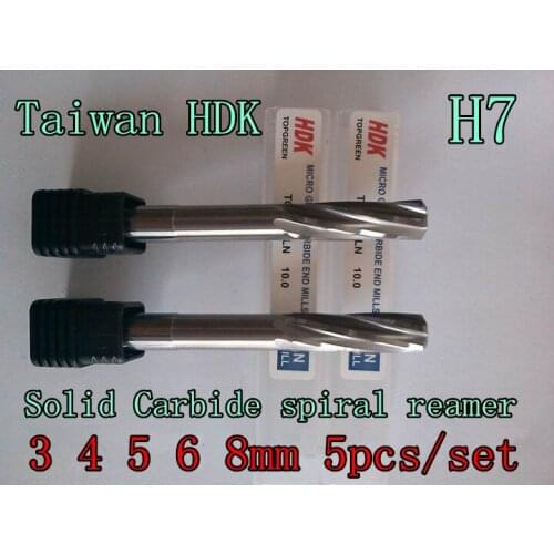 3.0*4.0*5.0*6.0*8.0mm 5pcs/set Taiwan HDK Solid Carbide spiral reamer Chucking Reamer Precision H7 +0.005-0.012mm