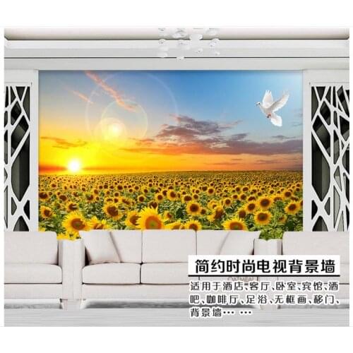 3d photo wallpaper custom 3d murals wallpaper Pastoral scenery beautiful Setting wall sunflowers flowers and scenery wall decor