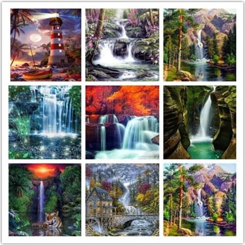 5D DIY Diamond Painting Waterfall Scenic Full Square Rhinestone Diamond Embroidery Landscape Cross Stitch Mosaic Home Decoration