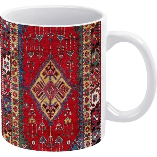 Dazkiri Southwest Anatolian Rug Print White Mug To Friends and Family Creative Gift 11 Oz Mug Coffee Ceramic Mug Vintage Vintage