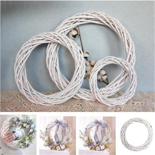 10/20/25/30cm White Garland Wicker Round Design Christmas Tree Rattan Wreath Ornament Vine Ring Decor Home Party Hanging Flower