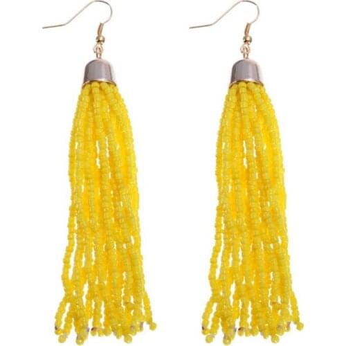 BK Multi Color Fashion Jewelry Resin Beads Boho Enthic Fringe Tassels Dangle Hoop Long Earrings