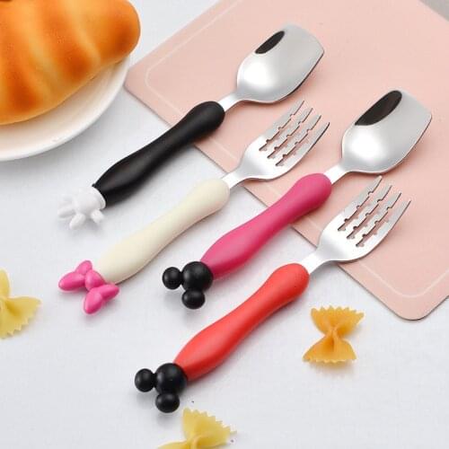 Disney childrens stainless steel fork stainless steel spoon fashion car Mickey Minnie pattern cutlery set fork spoon
