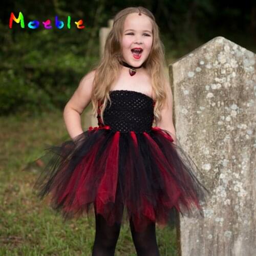 Children Girl Vampire Design Tutu Dress Children Christmas Cosplay Tutu Dress Girls Party Clothing Photography Tutu Dress Summer
