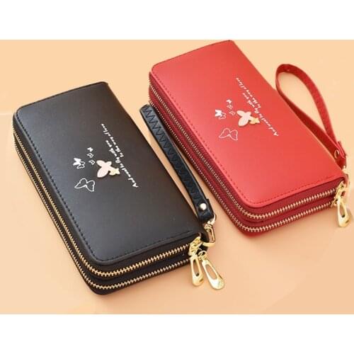 Double Zipper Butterfly Wallets Fashion Lady Wristlet Handbags Long Money Bag Coin Purse Card ID Holder Clutch Woman Wallet