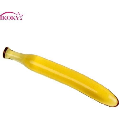 IKOKY Cute Glass Dildo Huge Big Dildo Crystal Anal Plug G-spot Masturbator for Women Fake Penis Vegetable Sex Toys