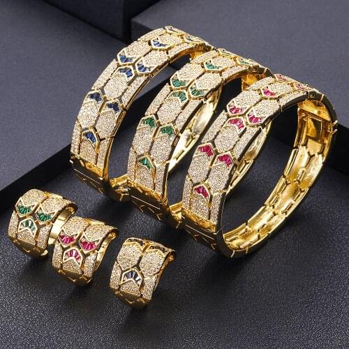Jankelly luxury Unique African Bangle Ring Set Jewelry Sets For Women Wedding Cubic Zircon Crystal CZ Dubai Bridal Jewelry Set