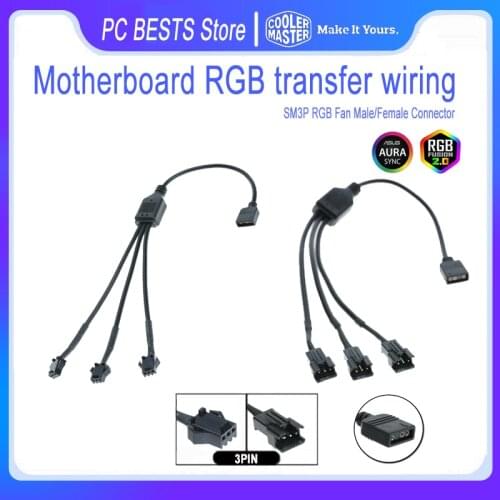 3PIN 1to1/2/3/4 Computer motherboard Splitter Convert Cable SM3P RGB fan adapter male/Female connector