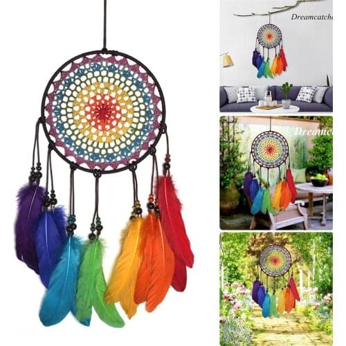2019 Handmade Ornaments Wind Chimes Rainbow Feather Dream Catchers For Gifts Wedding Home Decorations
