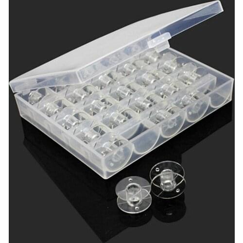 Bobbin Box Set Transparent Plastic Sewing Machine Spool Box With 25 Transparent Bobbins