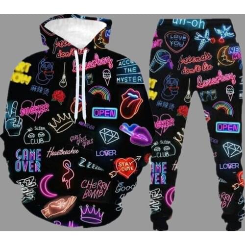 Mens Sets Autumn Clothing Graffiti Print Mens Hoodie Trousers Suit Trendy Tracksuit Outfit Outdoor Casual Sports Sweatshirt