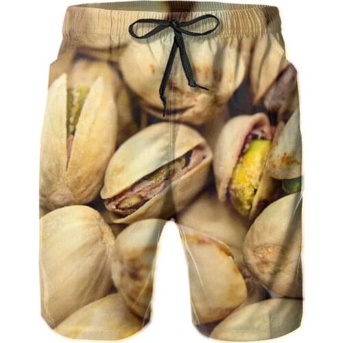 Summer Men Beach Shorts Breathable Quick Dry Humor Graphic Food Party,Sausage Party running Pistachios Male Shorts