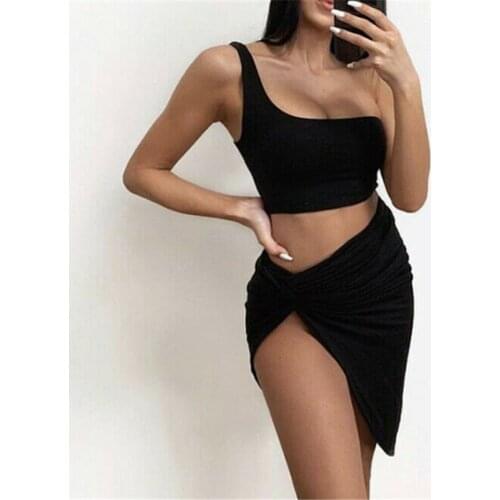 Summer Two-piece Little Transparent Set Women Clubwear Clothes Outfits Sexy Slim Suit Sleeveless Crop Top + Pencil Short Skirts